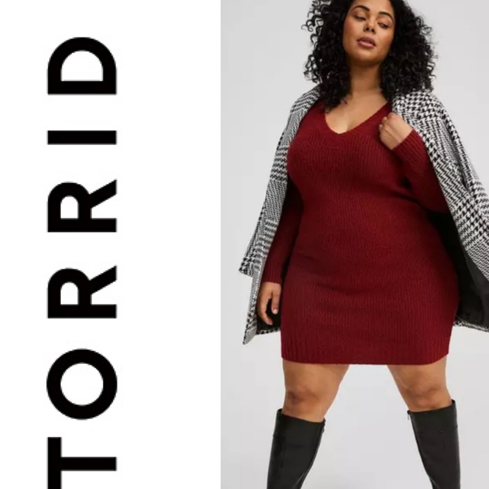 TORRID Vegan Cashmere Sweater Mini Dress Long Sleeve Rhubarb Red Size 0/L